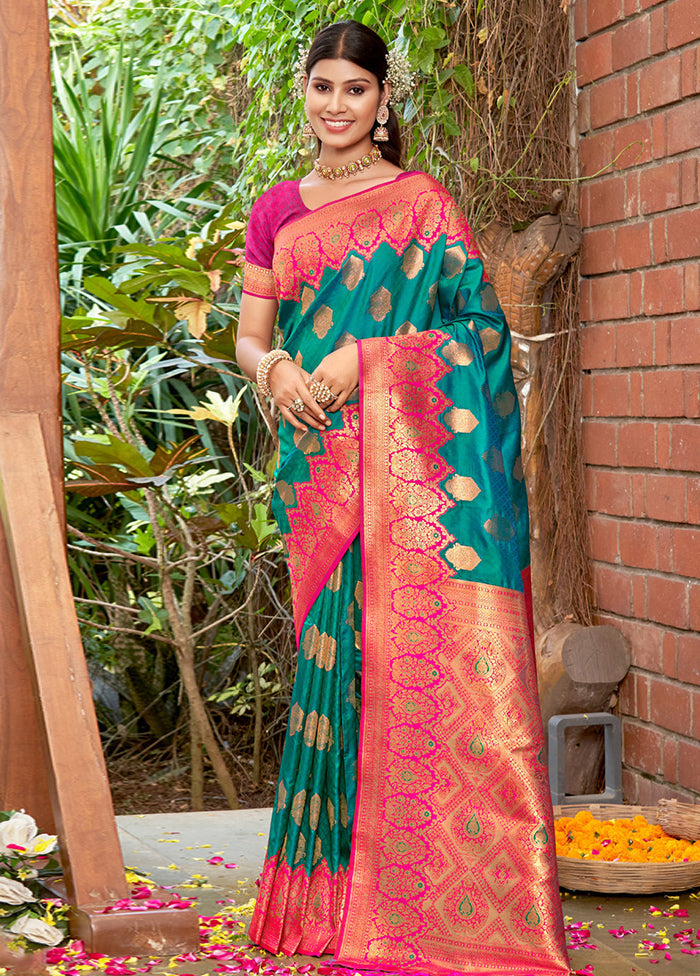 Sea Green Dupion Silk Saree With Blouse Piece - Indian Silk House Agencies