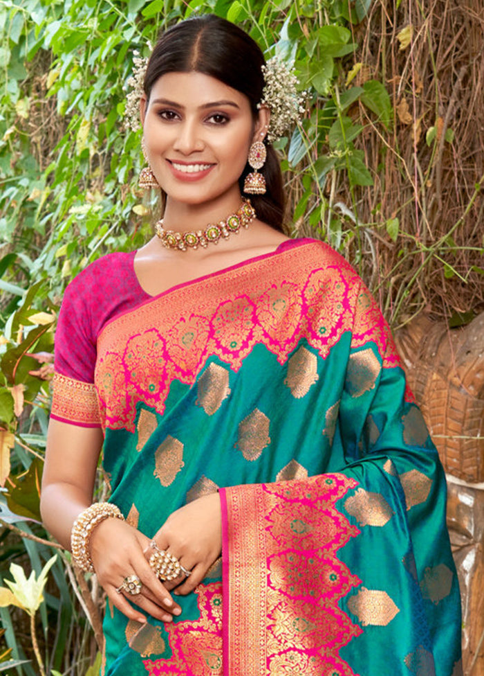 Sea Green Dupion Silk Saree With Blouse Piece - Indian Silk House Agencies