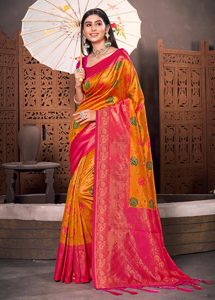 Yellow Spun Silk Saree With Blouse Piece - Indian Silk House Agencies