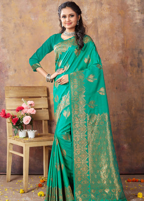 Sea Green Spun Silk Saree With Blouse Piece