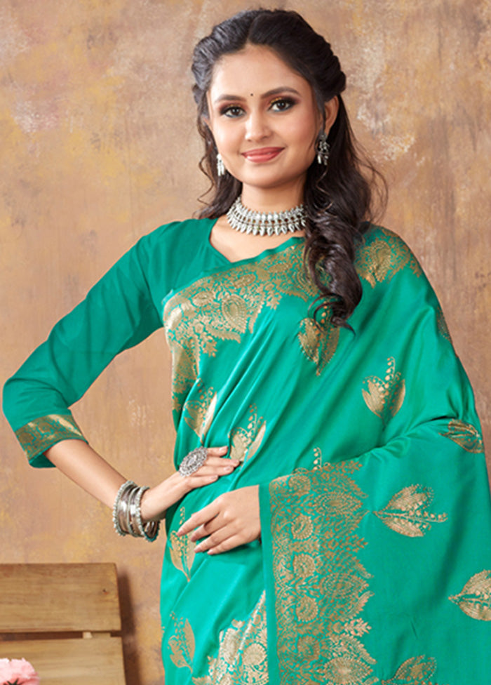 Sea Green Spun Silk Saree With Blouse Piece