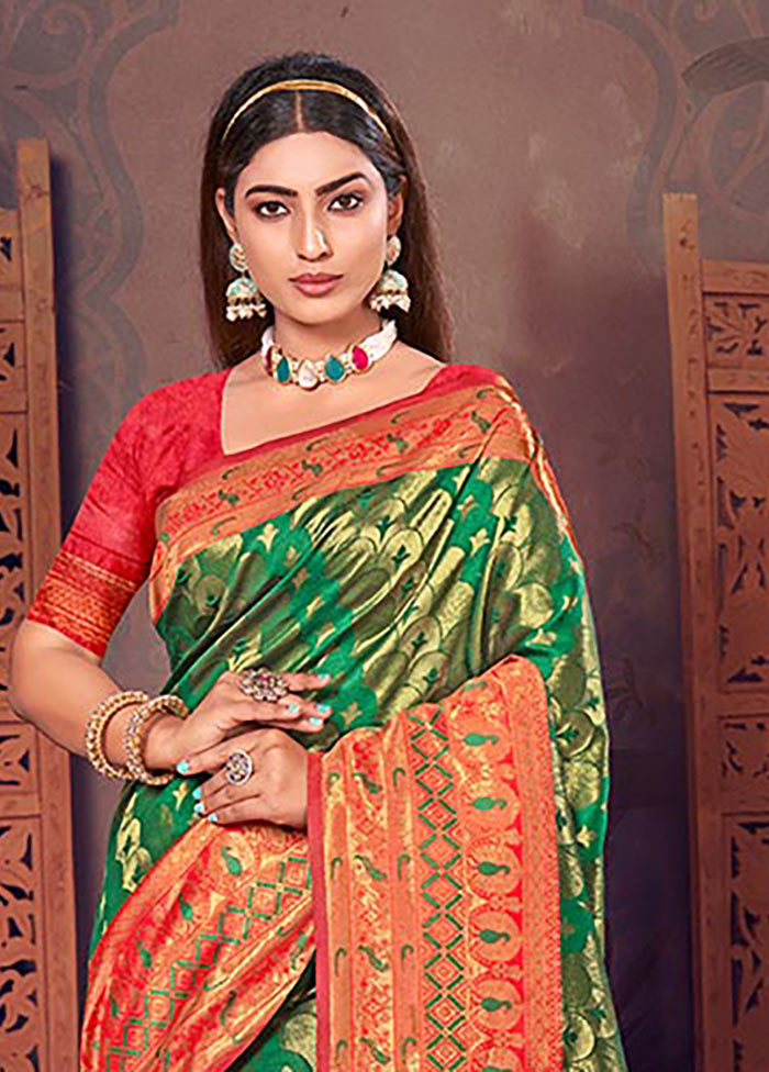 Green Spun Silk Saree With Blouse Piece - Indian Silk House Agencies