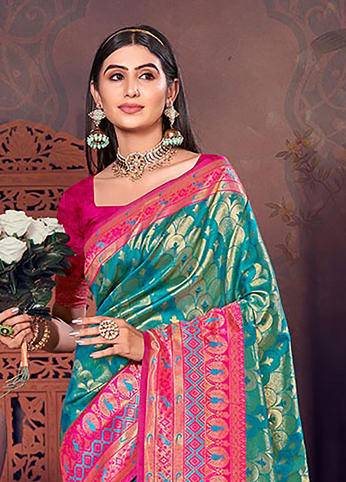 Sea Green Spun Silk Saree With Blouse Piece - Indian Silk House Agencies