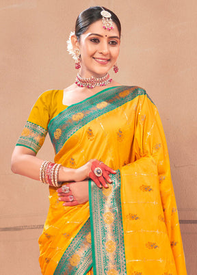 Yellow Dupion Silk Saree With Blouse Piece - Indian Silk House Agencies