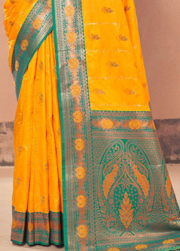 Yellow Dupion Silk Saree With Blouse Piece - Indian Silk House Agencies