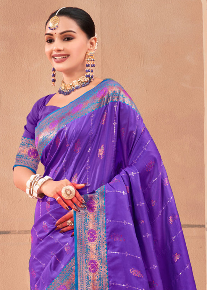 Purple Dupion Silk Saree With Blouse Piece - Indian Silk House Agencies