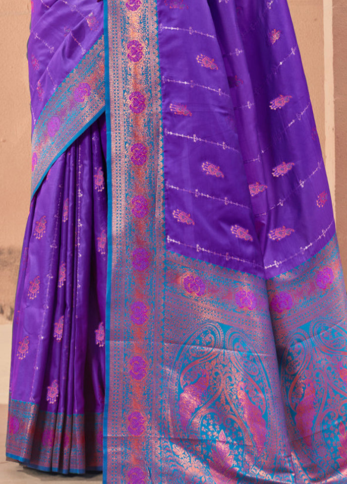 Purple Dupion Silk Saree With Blouse Piece - Indian Silk House Agencies