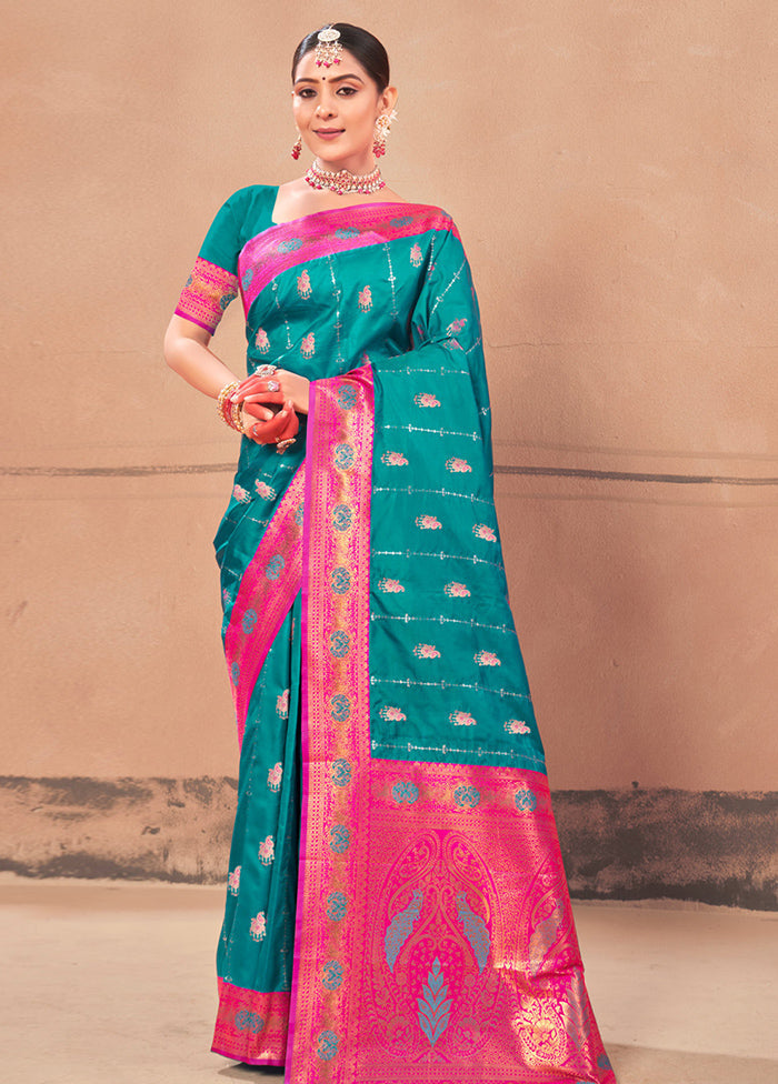 Sea Green Dupion Silk Saree With Blouse Piece - Indian Silk House Agencies