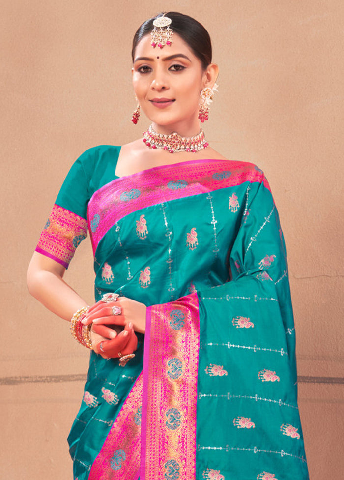 Sea Green Dupion Silk Saree With Blouse Piece - Indian Silk House Agencies