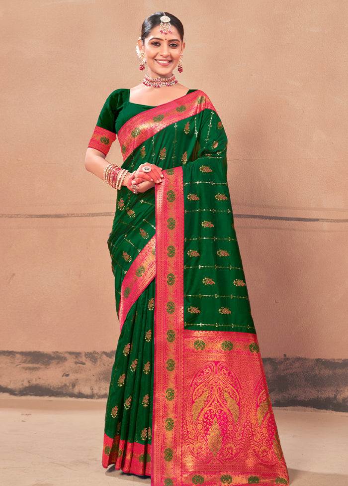 Green Dupion Silk Saree With Blouse Piece - Indian Silk House Agencies