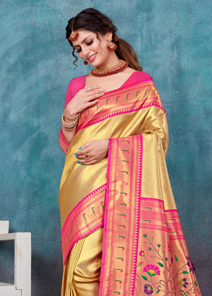 Cream Paithani Silk Saree With Blouse Piece - Indian Silk House Agencies