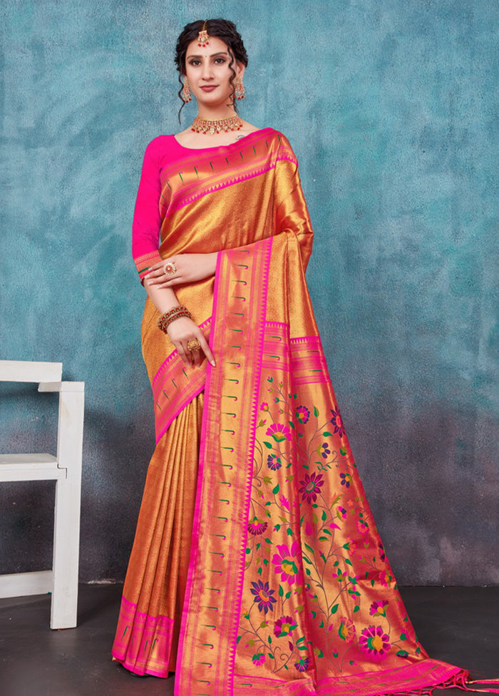 Orange Paithani Silk Saree With Blouse Piece - Indian Silk House Agencies