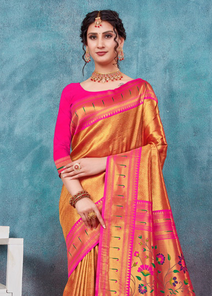 Orange Paithani Silk Saree With Blouse Piece - Indian Silk House Agencies