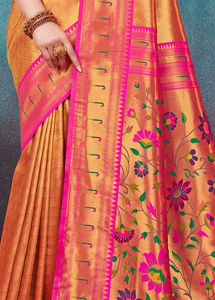 Orange Paithani Silk Saree With Blouse Piece - Indian Silk House Agencies