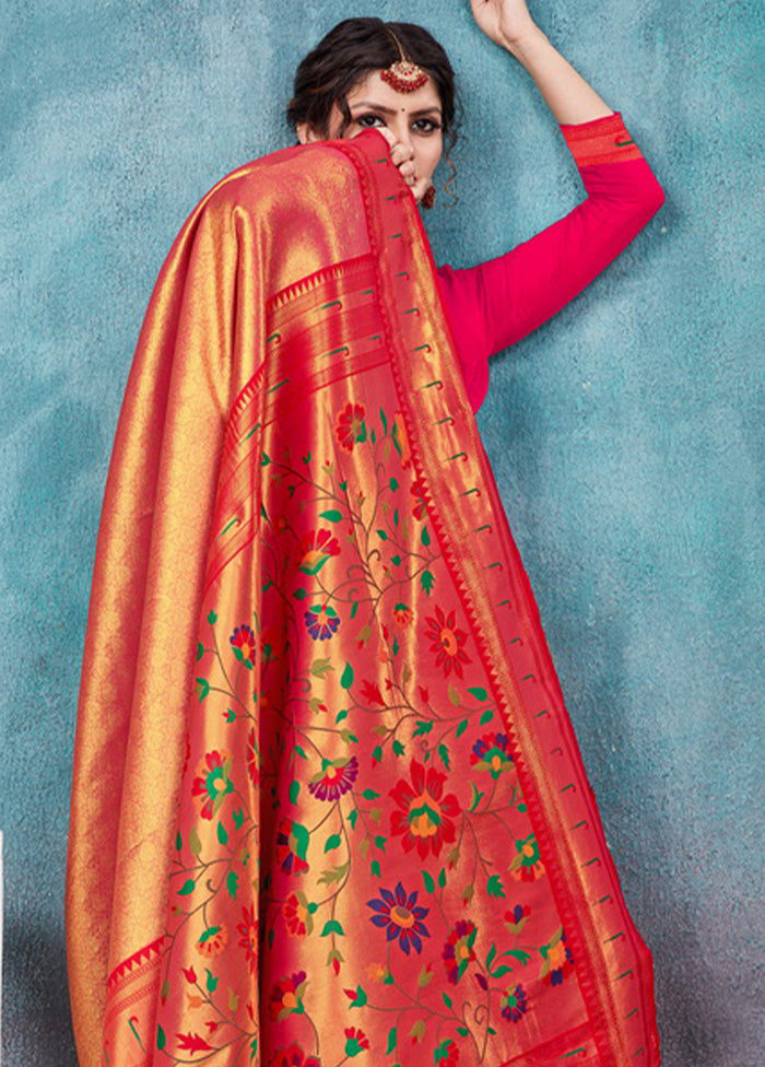 Pink Paithani Silk Saree With Blouse Piece - Indian Silk House Agencies