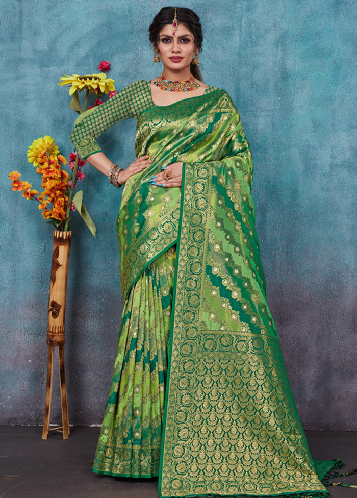 Green Spun Silk Saree With Blouse Piece - Indian Silk House Agencies