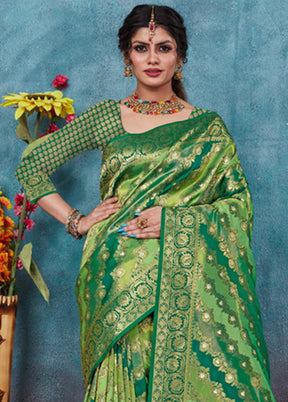 Green Spun Silk Saree With Blouse Piece - Indian Silk House Agencies