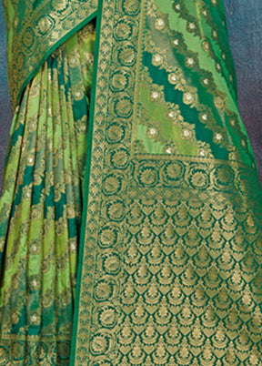 Green Spun Silk Saree With Blouse Piece - Indian Silk House Agencies