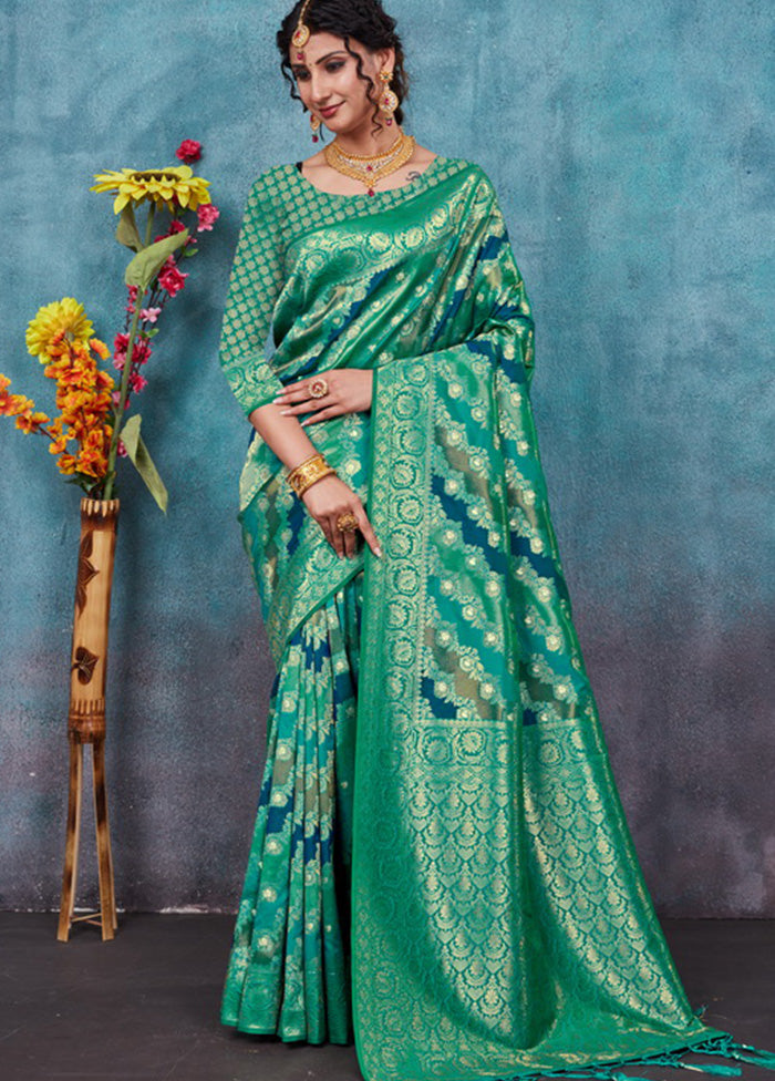 Sea Green Spun Silk Saree With Blouse Piece - Indian Silk House Agencies