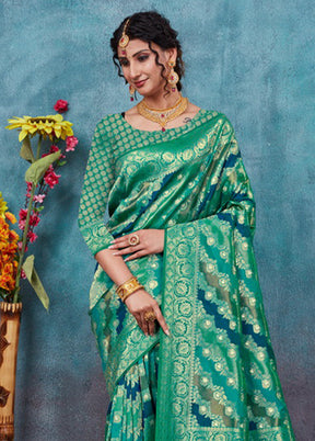 Sea Green Spun Silk Saree With Blouse Piece - Indian Silk House Agencies