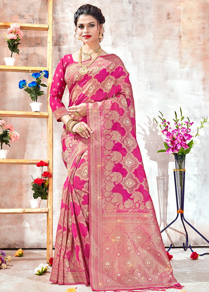 Pink Organza Saree With Blouse Piece - Indian Silk House Agencies