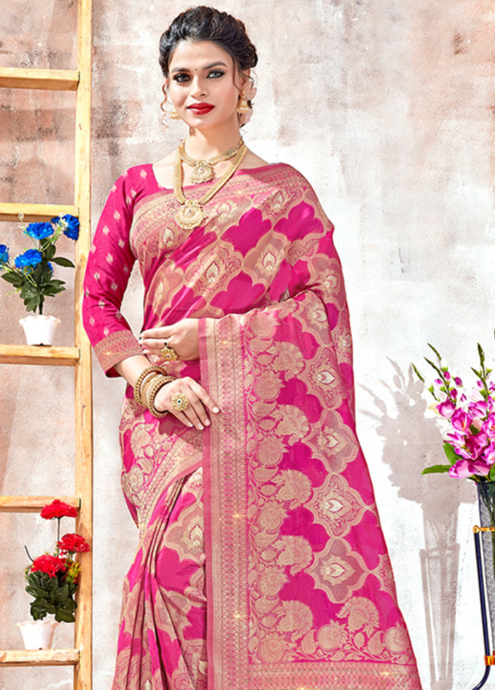 Pink Organza Saree With Blouse Piece - Indian Silk House Agencies