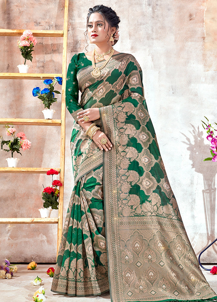 Green Organza Saree With Blouse Piece - Indian Silk House Agencies