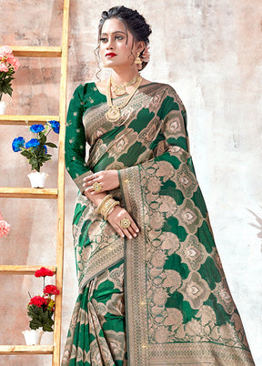 Green Organza Saree With Blouse Piece - Indian Silk House Agencies