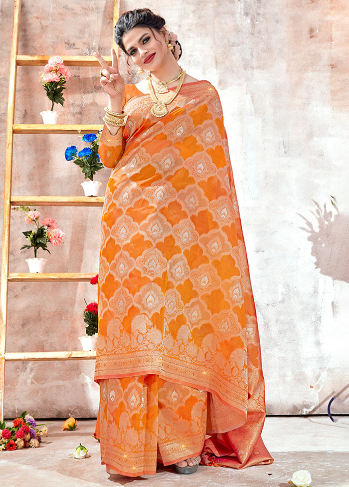 Orange Organza Saree With Blouse Piece - Indian Silk House Agencies