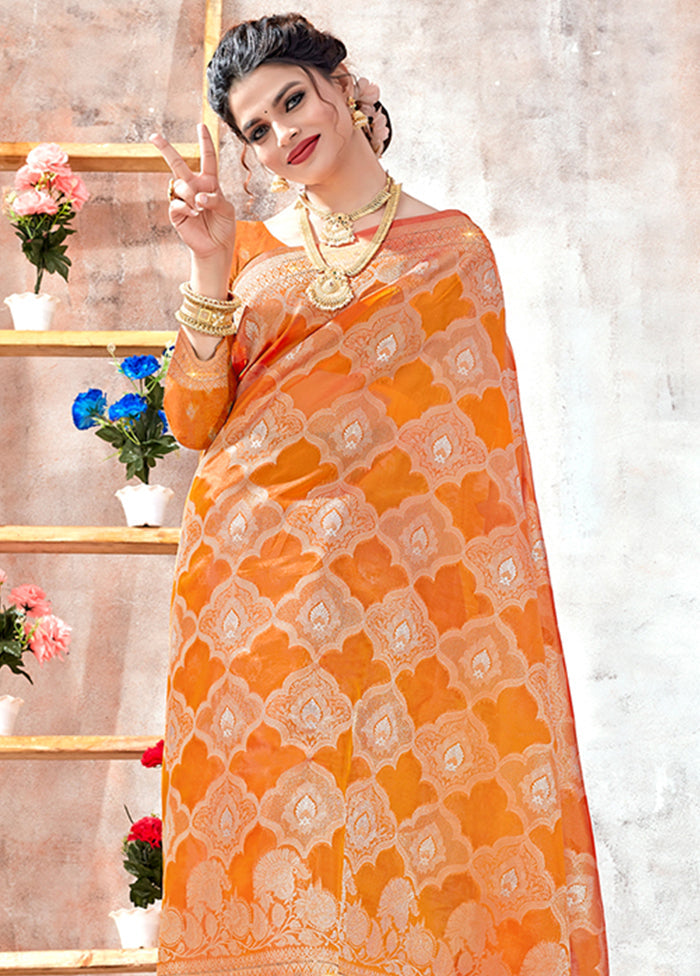 Orange Organza Saree With Blouse Piece - Indian Silk House Agencies