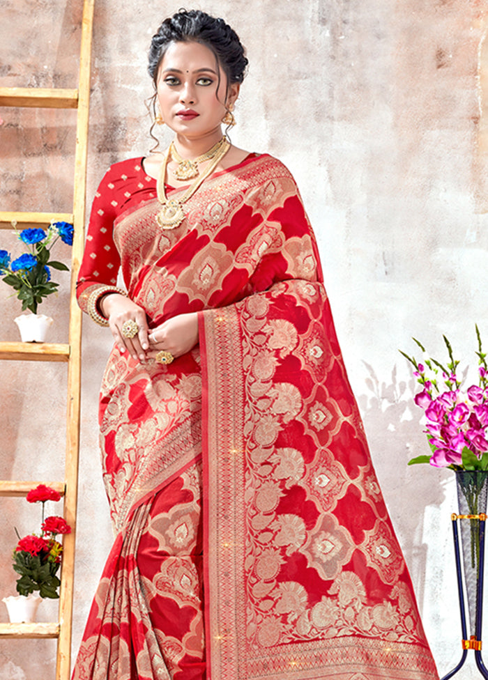 Red Organza Saree With Blouse Piece - Indian Silk House Agencies