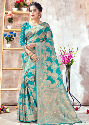 Sea Green Organza Saree With Blouse Piece - Indian Silk House Agencies