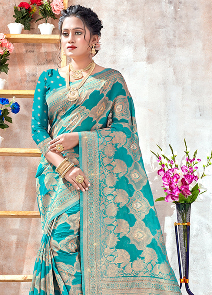 Sea Green Organza Saree With Blouse Piece - Indian Silk House Agencies