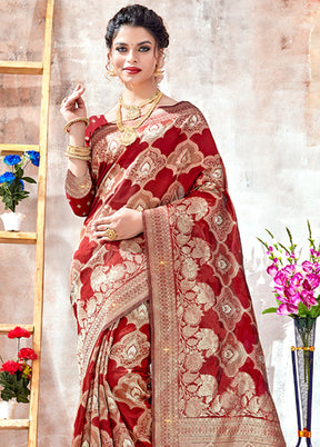 Maroon Organza Saree With Blouse Piece - Indian Silk House Agencies