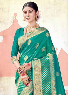 Sea Green Spun Silk Saree With Blouse Piece