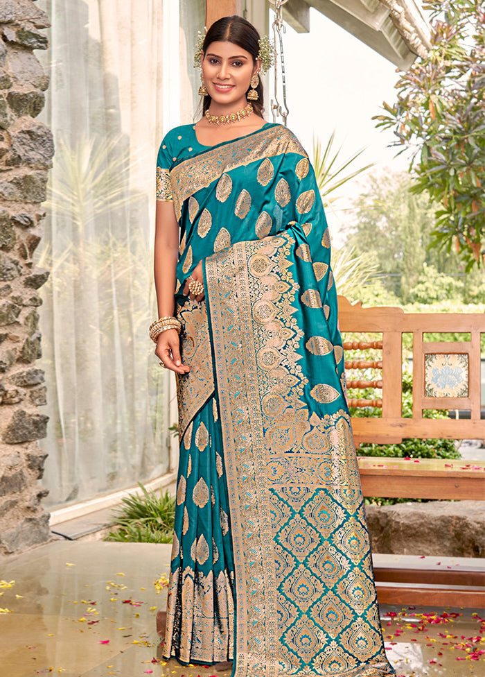 Sky Blue Dupion Silk Saree With Blouse Piece - Indian Silk House Agencies