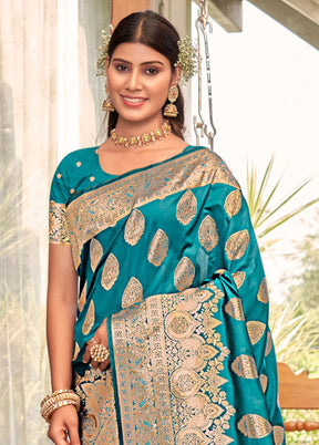 Sky Blue Dupion Silk Saree With Blouse Piece - Indian Silk House Agencies