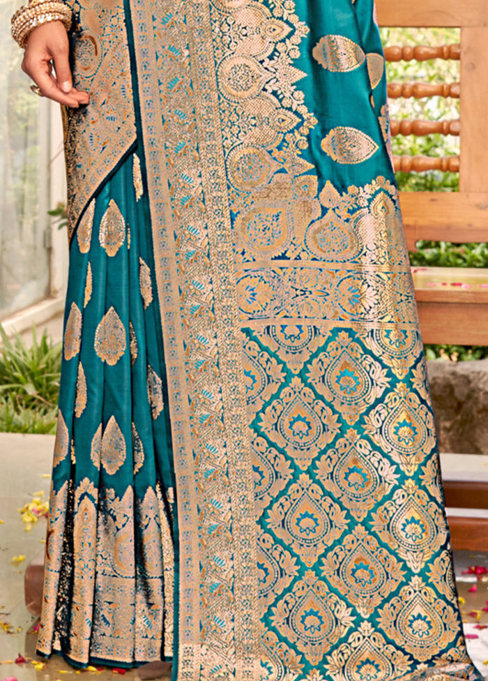 Sky Blue Dupion Silk Saree With Blouse Piece - Indian Silk House Agencies