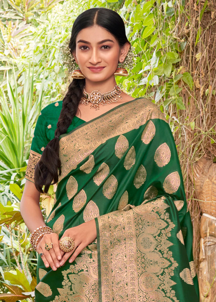 Green Dupion Silk Saree With Blouse Piece - Indian Silk House Agencies