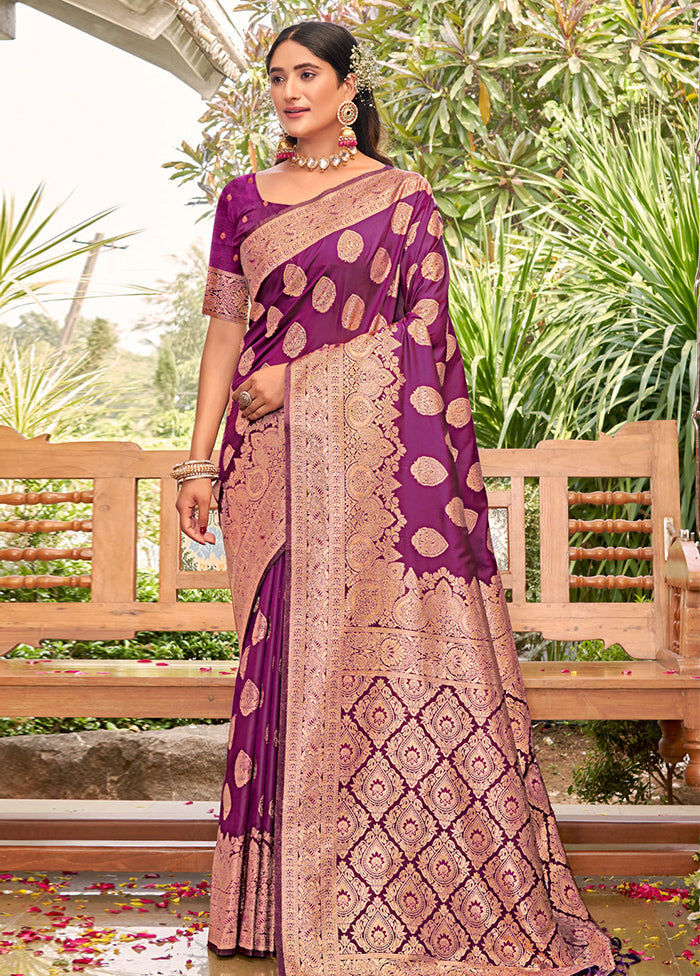 Purple Dupion Silk Saree With Blouse Piece - Indian Silk House Agencies