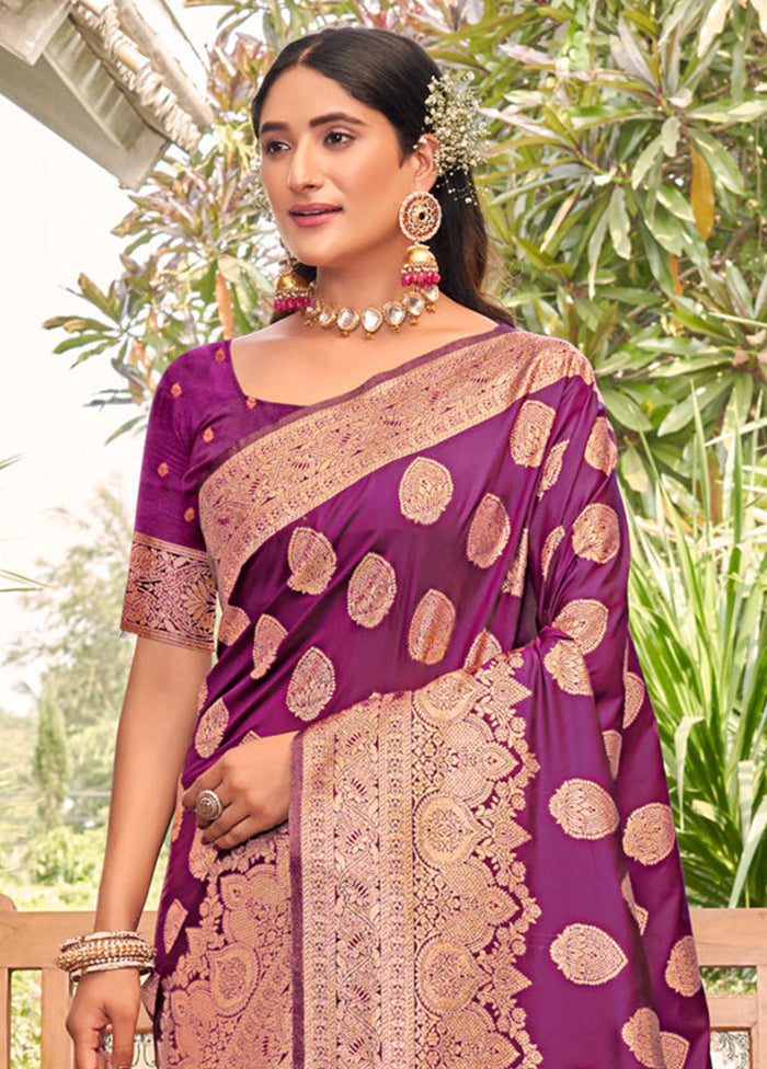 Purple Dupion Silk Saree With Blouse Piece - Indian Silk House Agencies