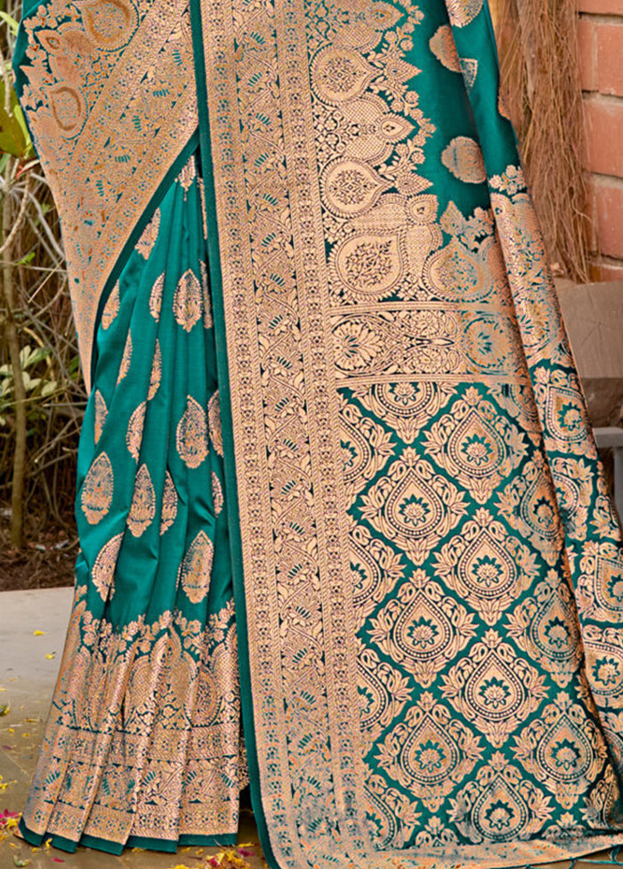 Sea Green Dupion Silk Saree With Blouse Piece - Indian Silk House Agencies