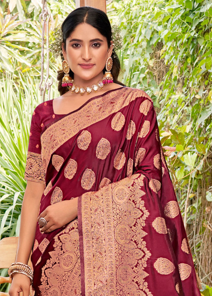 Magenta Dupion Silk Saree With Blouse Piece - Indian Silk House Agencies