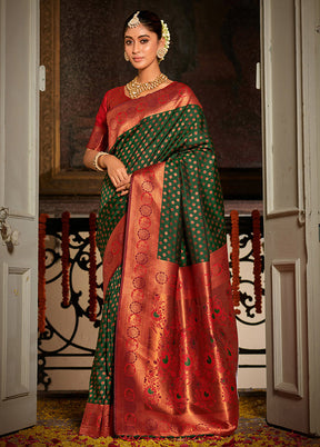 Dark Green Spun Silk Saree With Blouse Piece - Indian Silk House Agencies