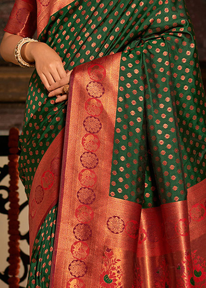 Dark Green Spun Silk Saree With Blouse Piece - Indian Silk House Agencies