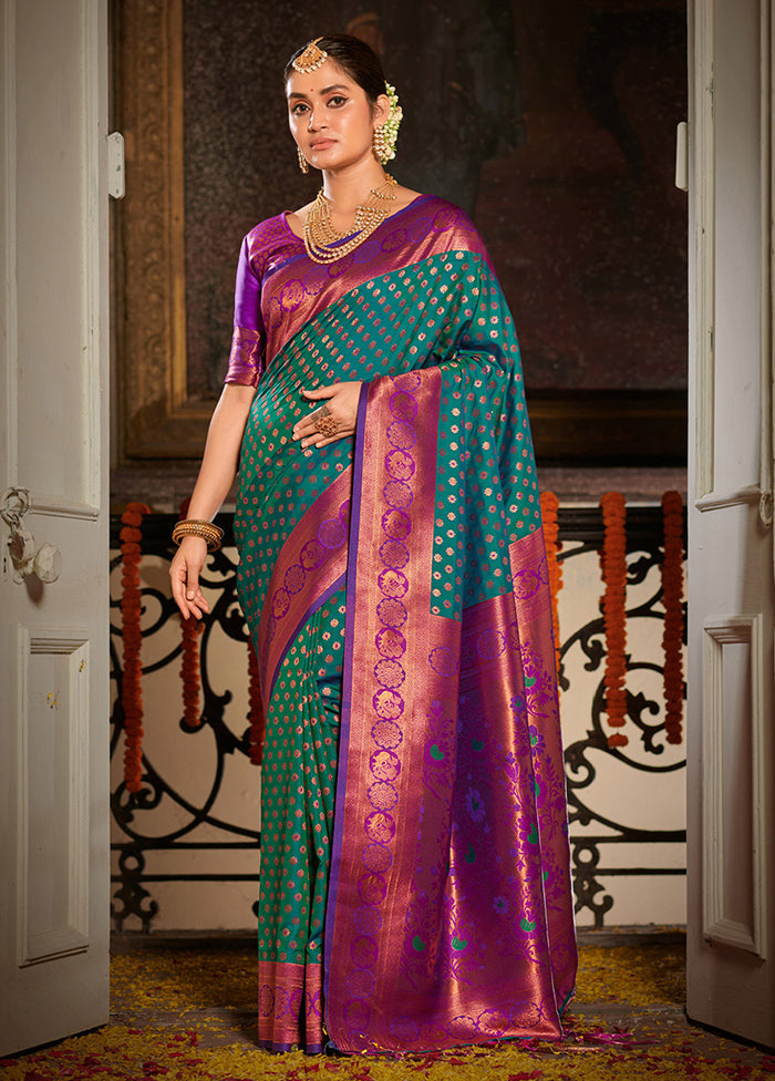 Sea Green Spun Silk Saree With Blouse Piece - Indian Silk House Agencies