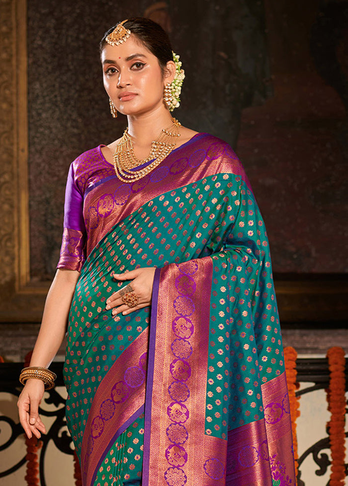 Sea Green Spun Silk Saree With Blouse Piece - Indian Silk House Agencies