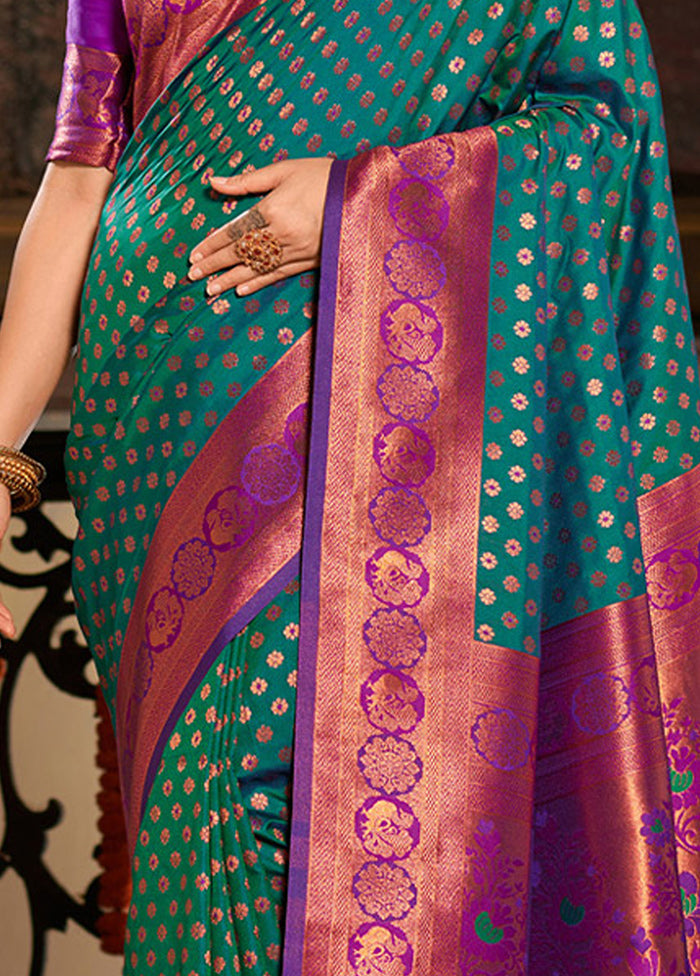 Sea Green Spun Silk Saree With Blouse Piece - Indian Silk House Agencies