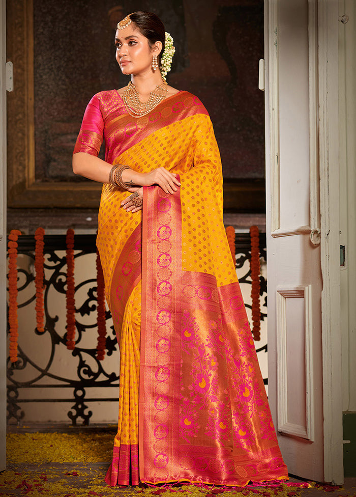 Yellow Spun Silk Saree With Blouse Piece - Indian Silk House Agencies