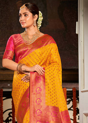 Yellow Spun Silk Saree With Blouse Piece - Indian Silk House Agencies